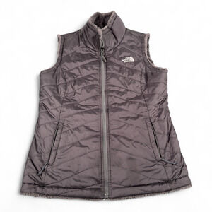 North Face Vest Womens SMALL Gray Mossbud Reversible Quilted Sherpa Fleece